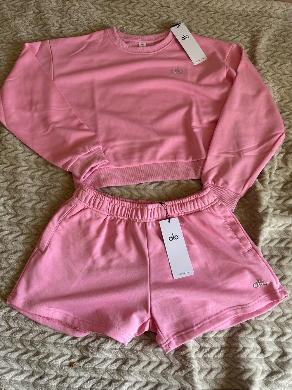 ALO Yoga Pink Women's Shorts - Cotton Drawstring Lounge Shorts - Picture 1 of 1
